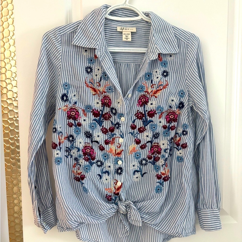 Style & Co. Blue and White Button shirt